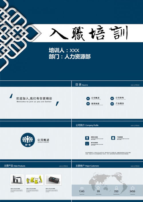 中國風簡潔藍色古典商務企業人力資源管理入職培訓PPT模板